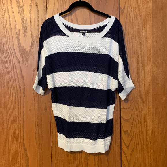 Striped navy blue and white batwing sweater - Picture 1 of 3